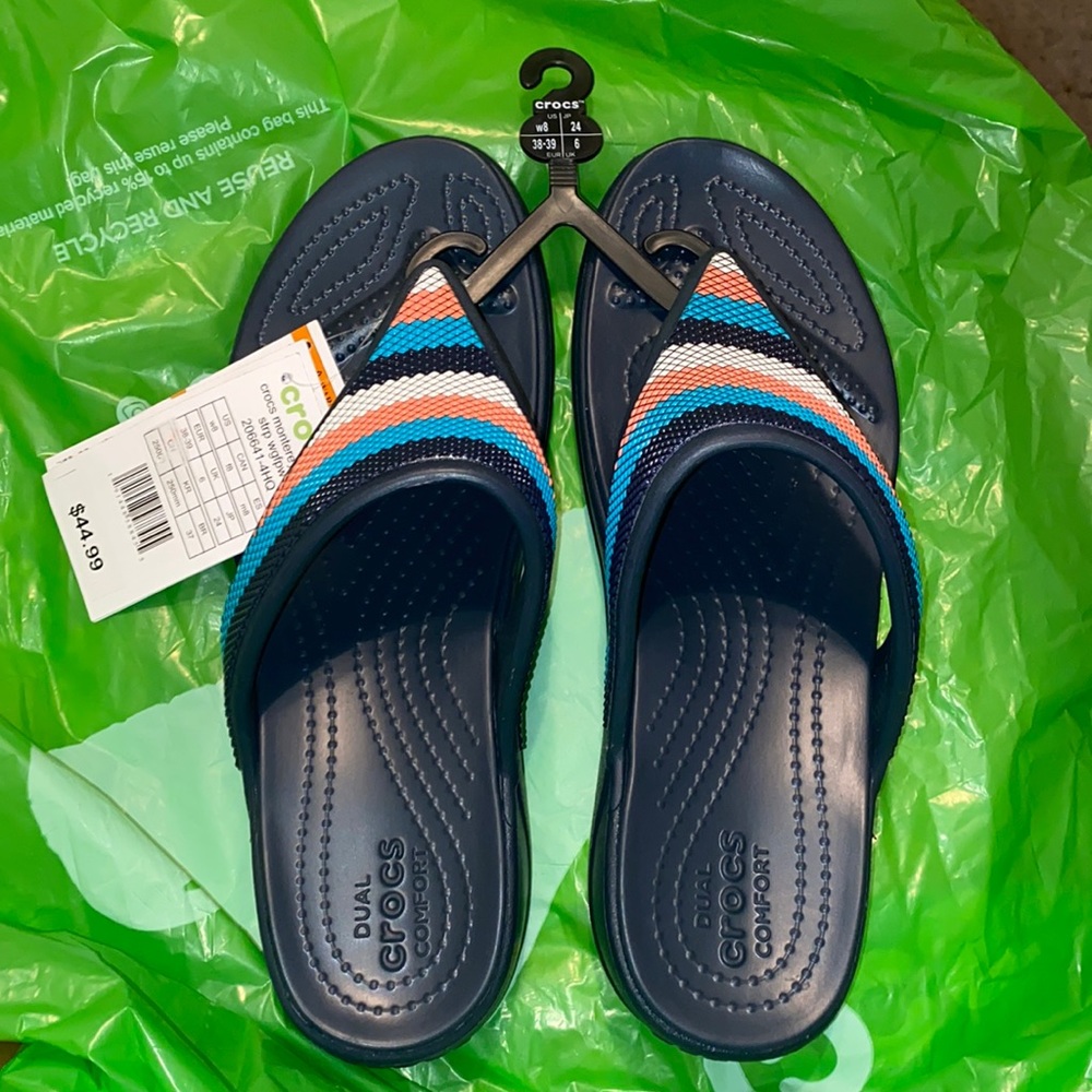 BNWT Crocs navy sandals with beads size 8